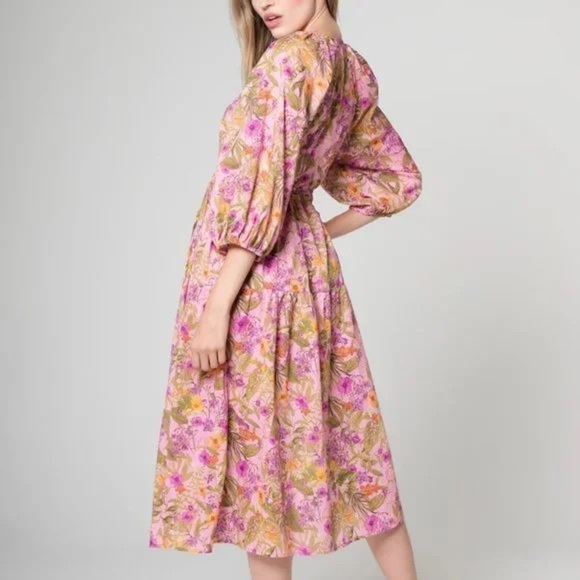 EUC Lavender Brown Floral Printed Midi Wrap Dress - Picture 1 of 6